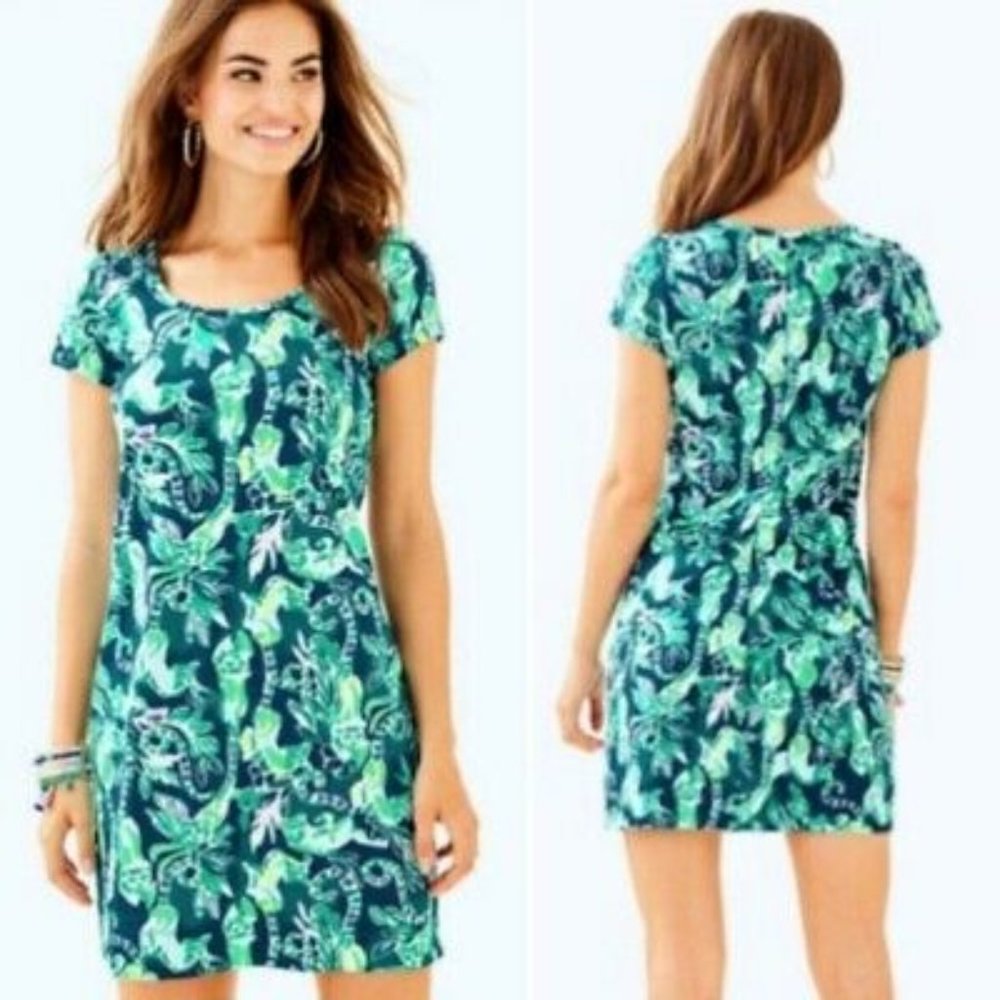 NWT $98 Lilly Pulitzer Beacon T-Shirt Dress Tidal Wave In The Details Size XS